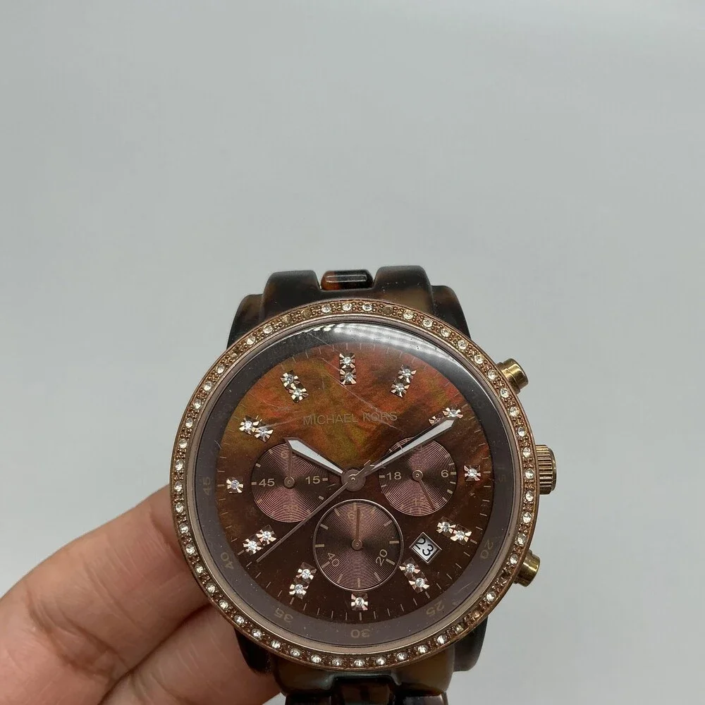Michael Kors Blair Women Watch 43mm Faux Tortoise Band MK-5366 New Battery 6.5